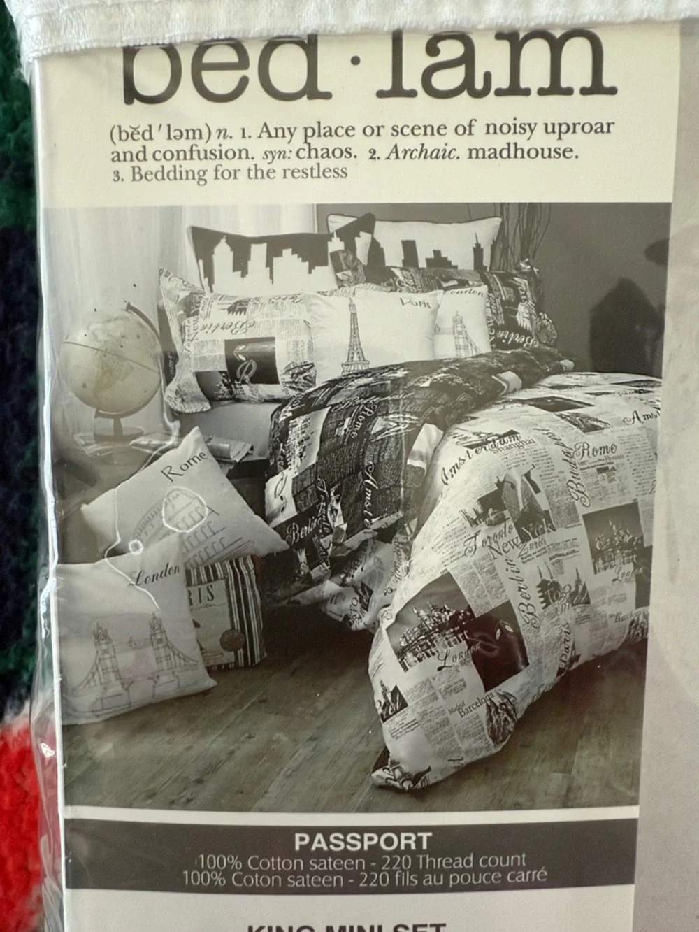 ALAMODE Home Bedlam Passport King Mini Set Travel Print Duvet Cover & 2 shams